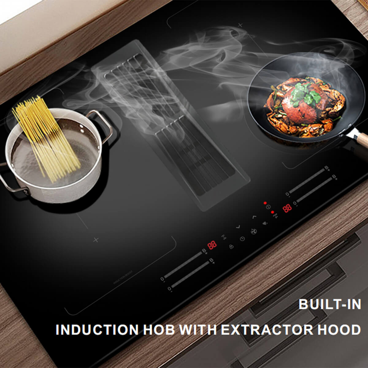 2025 New Products Induction Hob With Extractor Down-draft Hood 220V 7200W Induction Hob With Downdraft Extractor Fan
